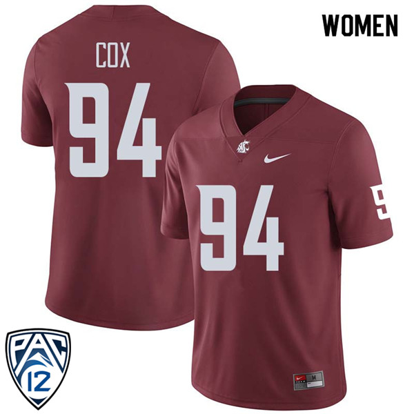 Women #94 Mitchell Cox Washington State Cougars College Football Jerseys Sale-Crimson